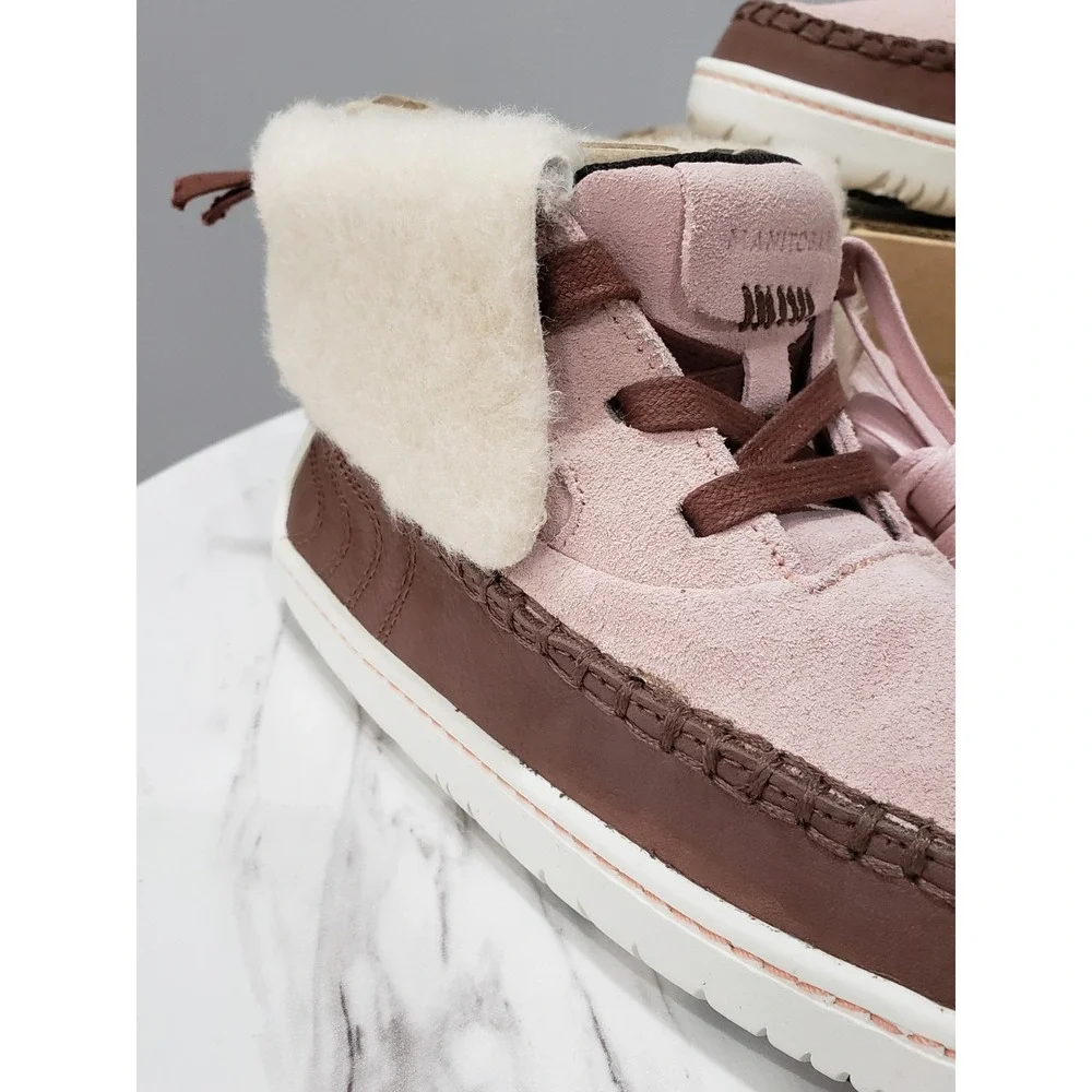 NEW SIZE 5 Manitobah MUK LUKS Skoden Leather Shearling Ankle Boots brown pink